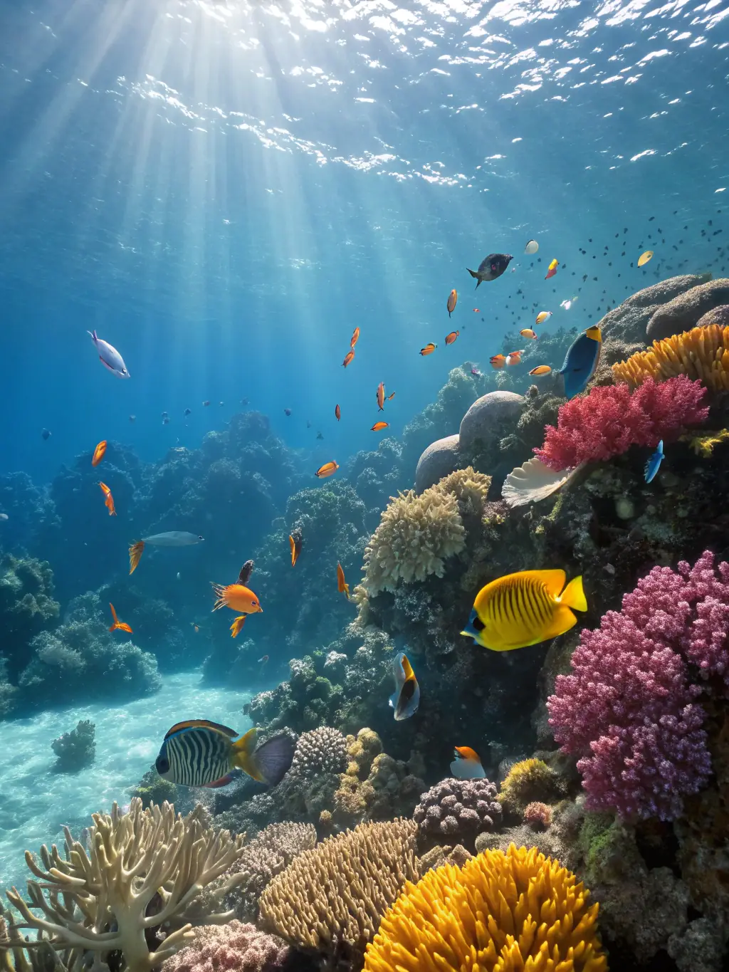 An image showcasing a vibrant coral reef teeming with marine life, symbolizing the success of biodiversity conservation efforts.