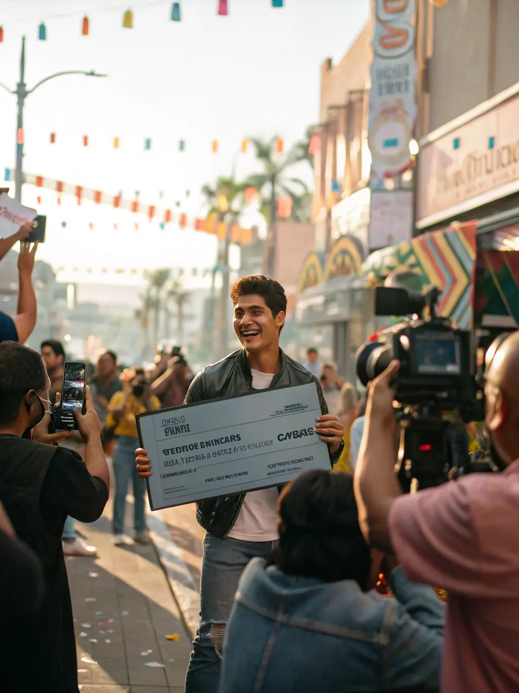 A vibrant photograph showcasing a winning Magic Garden team receiving their $10, 000 Charter Grant check, with smiling faces and celebratory banners in the background, emphasizing the financial support provided.